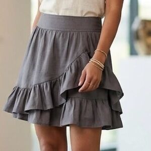 Monteau Gray Ruffles Tiered Mini Skirt Size Small
